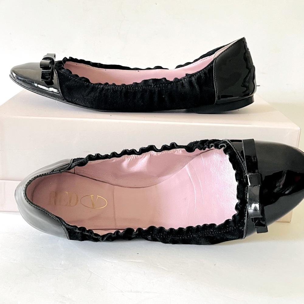 Valentino red black patent and velvet ballet slippers